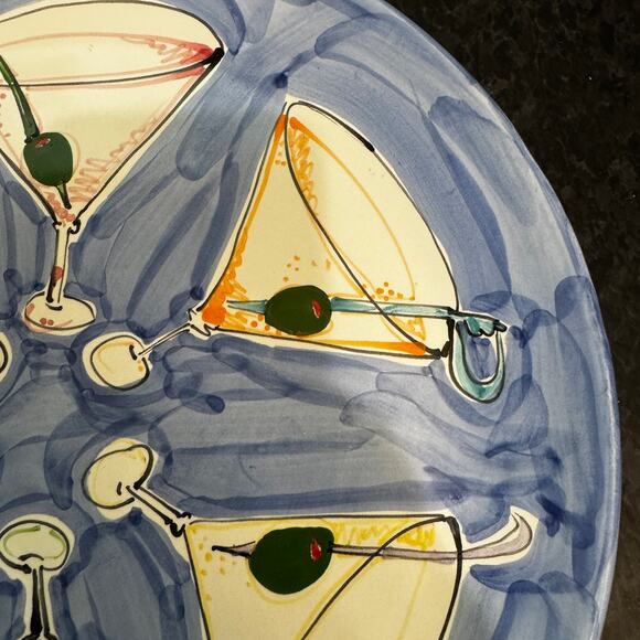 Hand Painted Martini Glass Platter Signed Pugh Retro Barware Art Pottery heavy - Picture 6 of 7